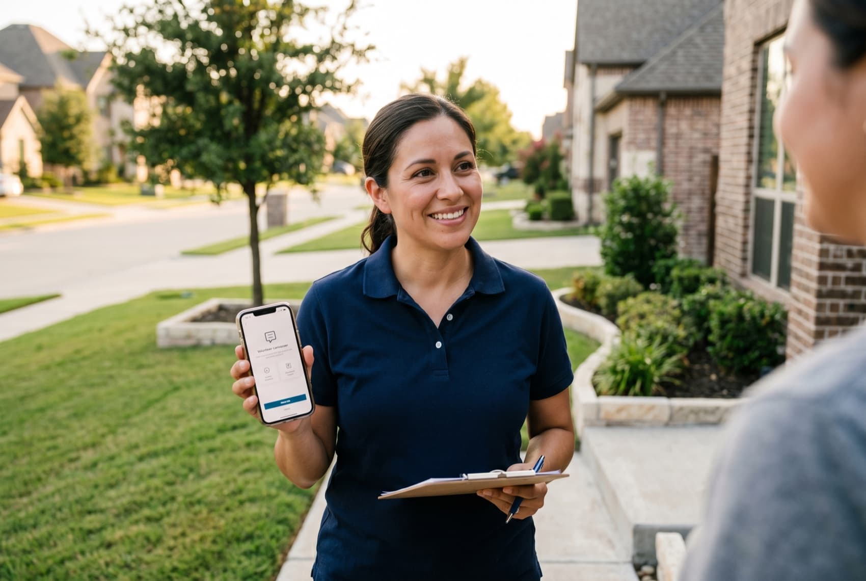 A canvasser logging a door on the Mandate field app